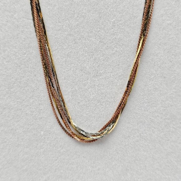 Vintage Multi Strand Gold Silver Copper Tone Necklace Long 1980s - Picture 3 of 7